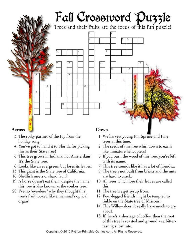 Free Printable Fall Crossword Puzzles For Kids