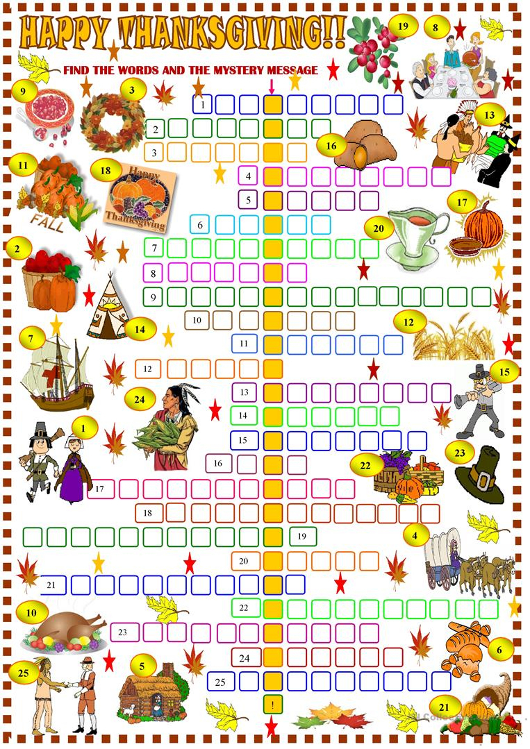 Free And Printable Thanksgiving Crossword Puzzles