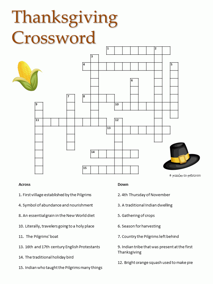 Free Printable Thanksgiving Crossword Puzzle Adult