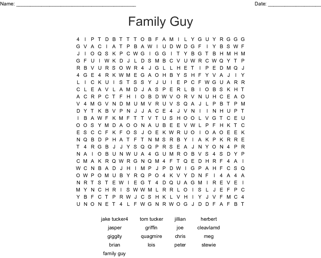 Family Guy Crossword Puzzle Printable