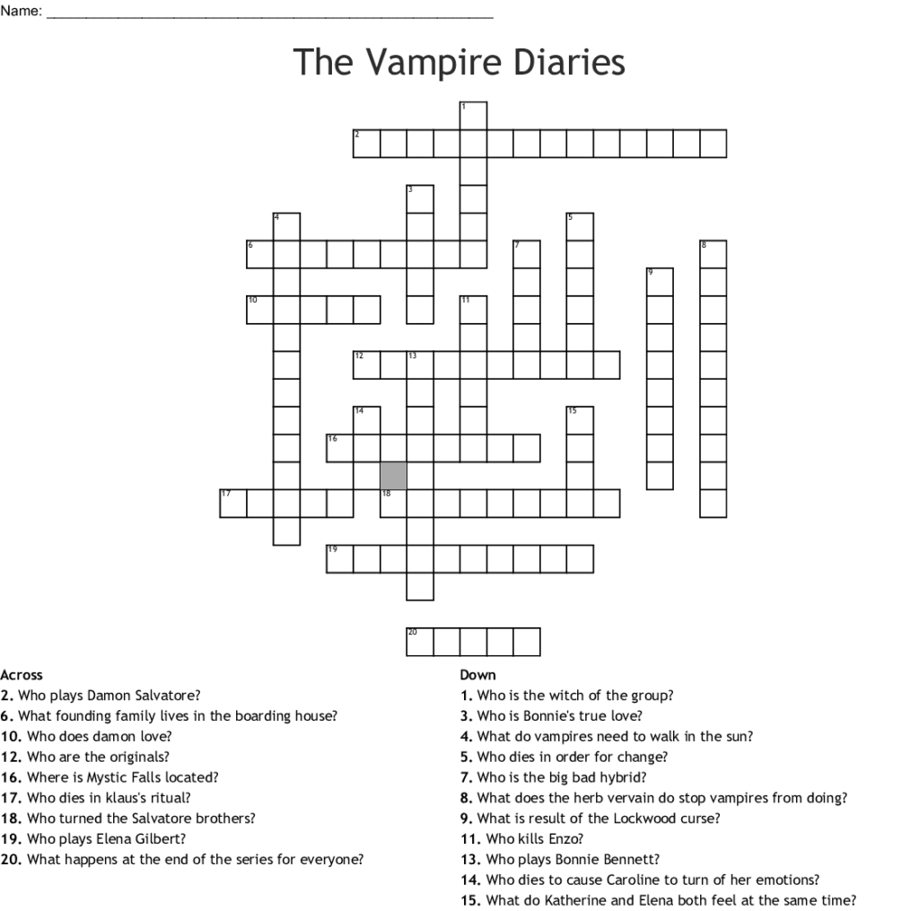 The Vampire Diaries Crossword WordMint