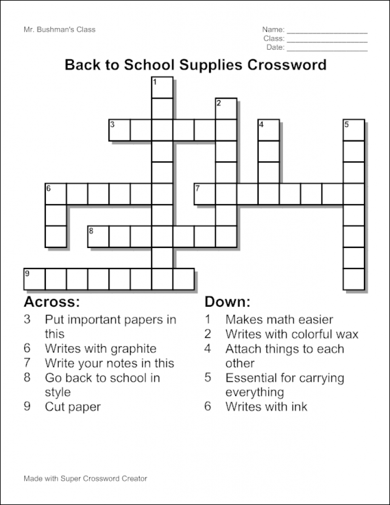 Crossword Puzzle Make Printable Free