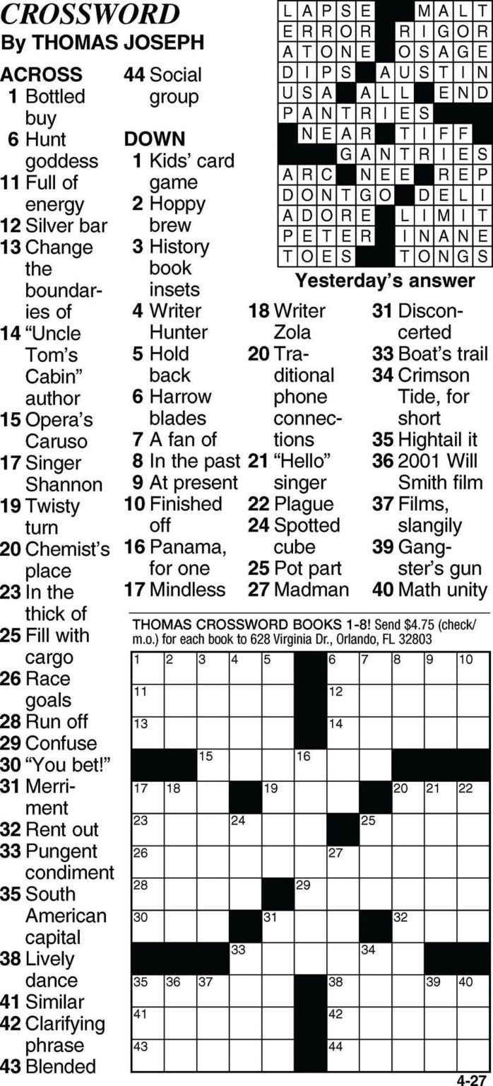 Free Daily Printable Crossword Puzzles 10 31 2022