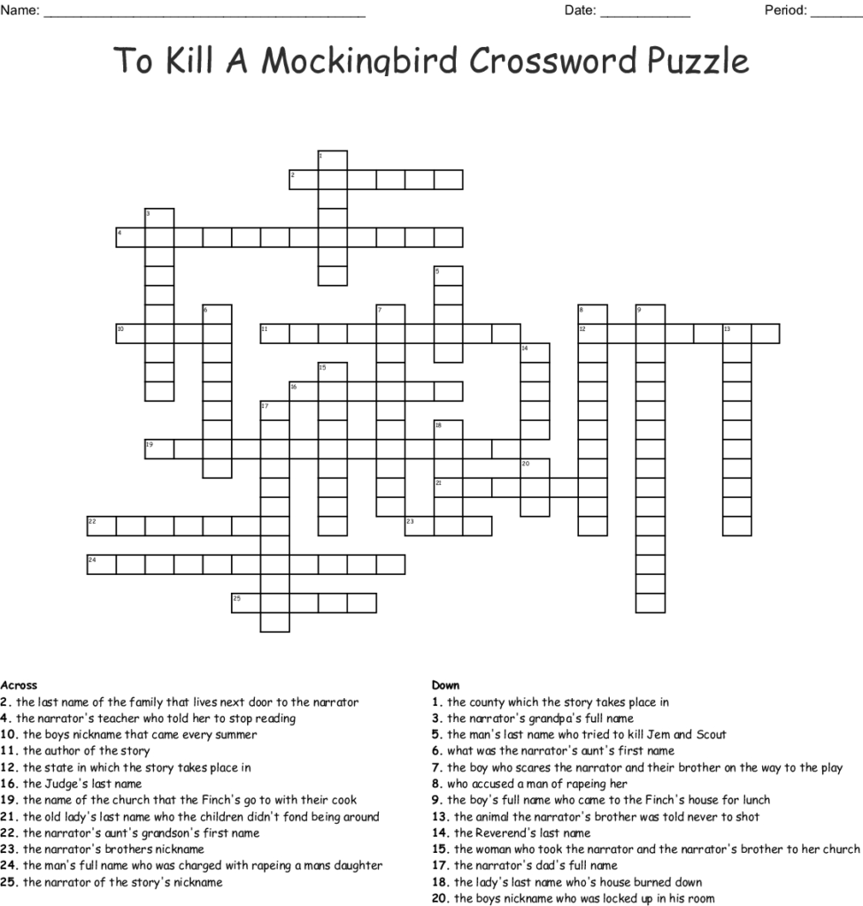 To Kill A Mockingbird Crossword Puzzle Word Db Excel
