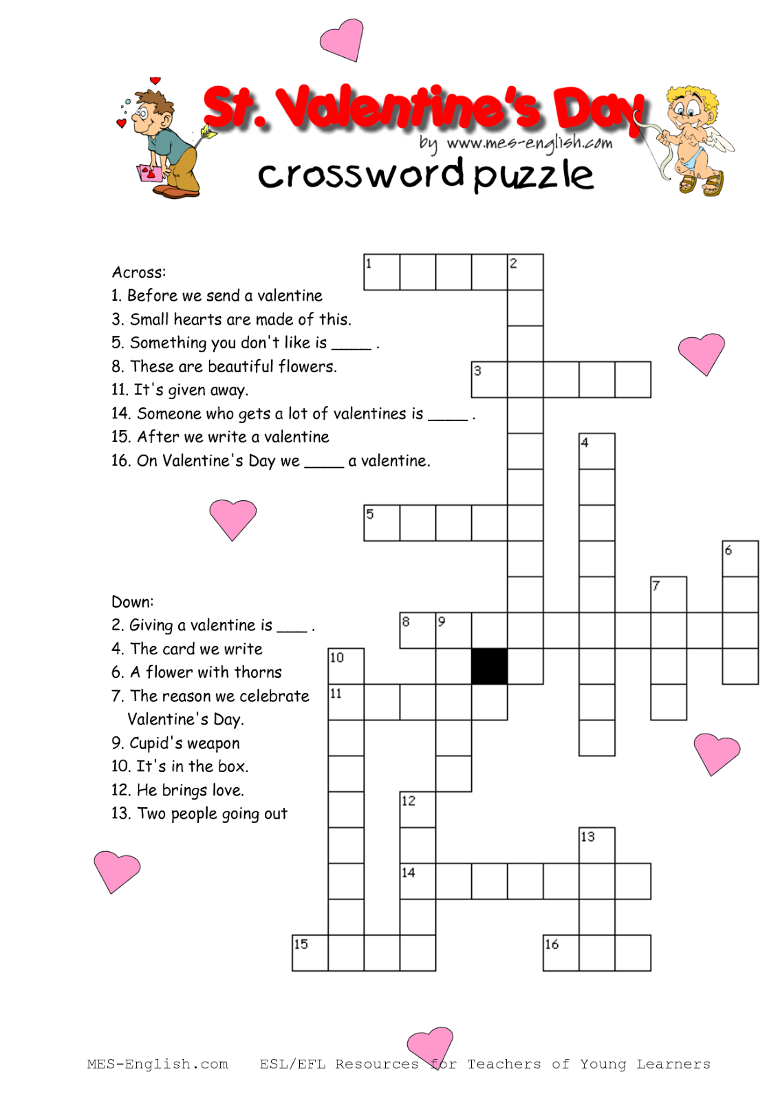 Valentine's Day Crossword Puzzle For Kids Printable