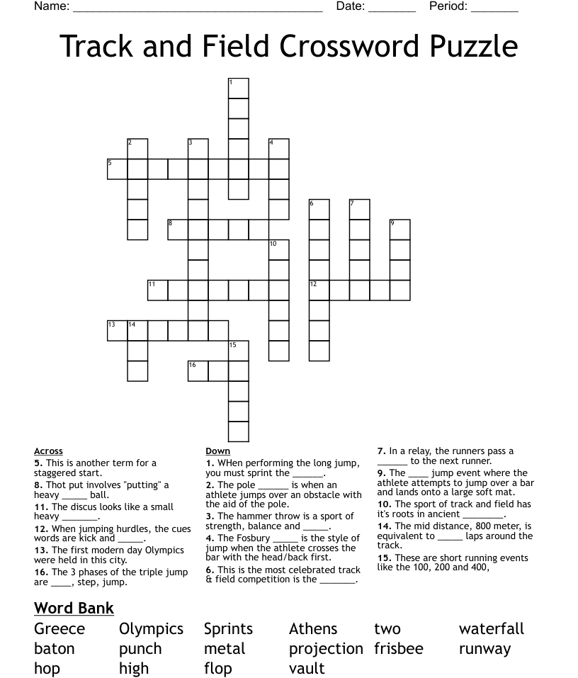 Track And Field Crossword Puzzle WordMint