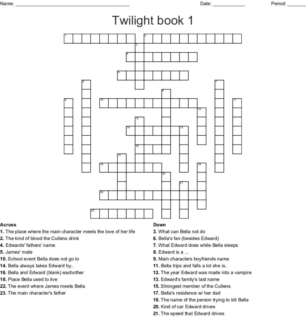 Twilight Book 1 Crossword WordMint