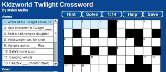 Twilight Saga Crossword Puzzles Printable