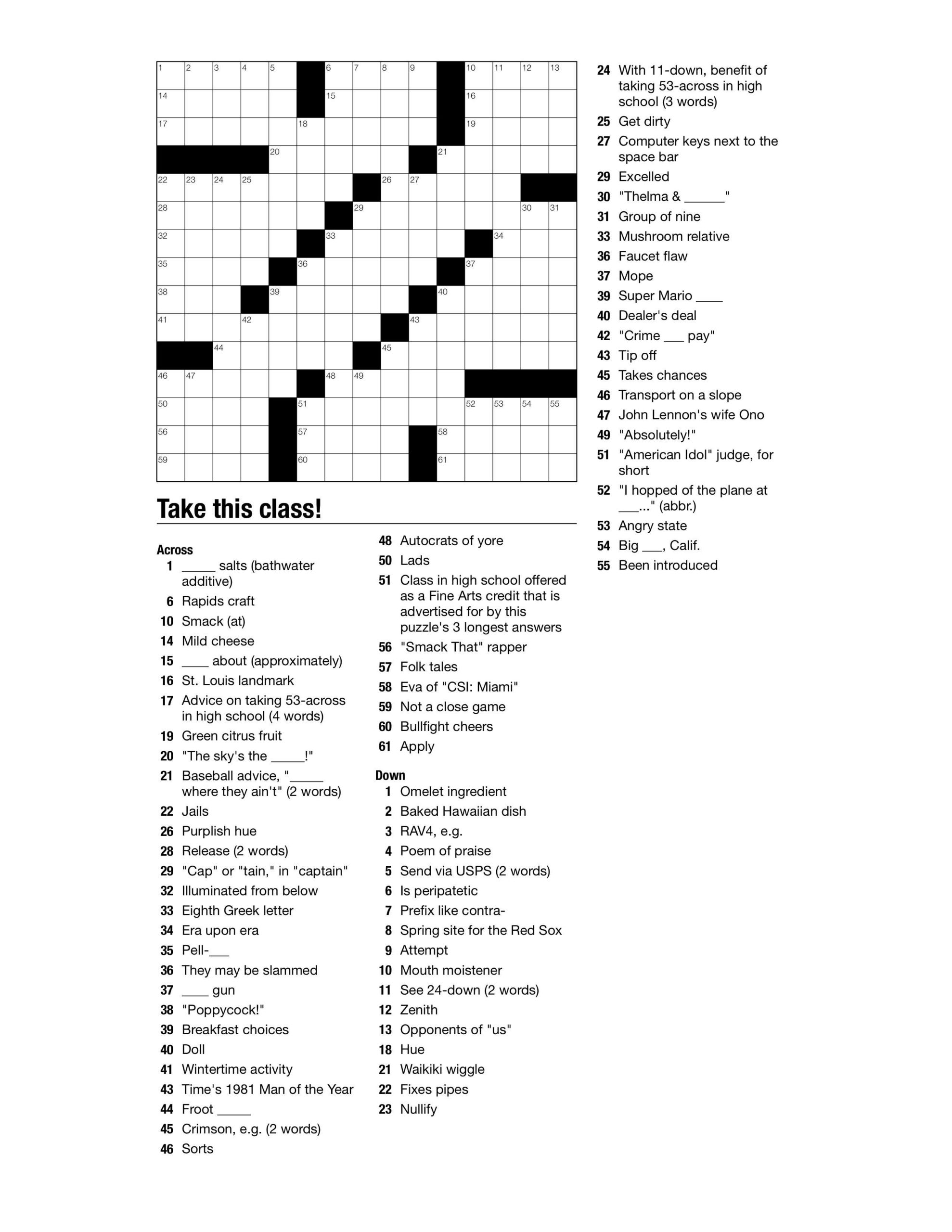 Theme Crossword Puzzle Printable