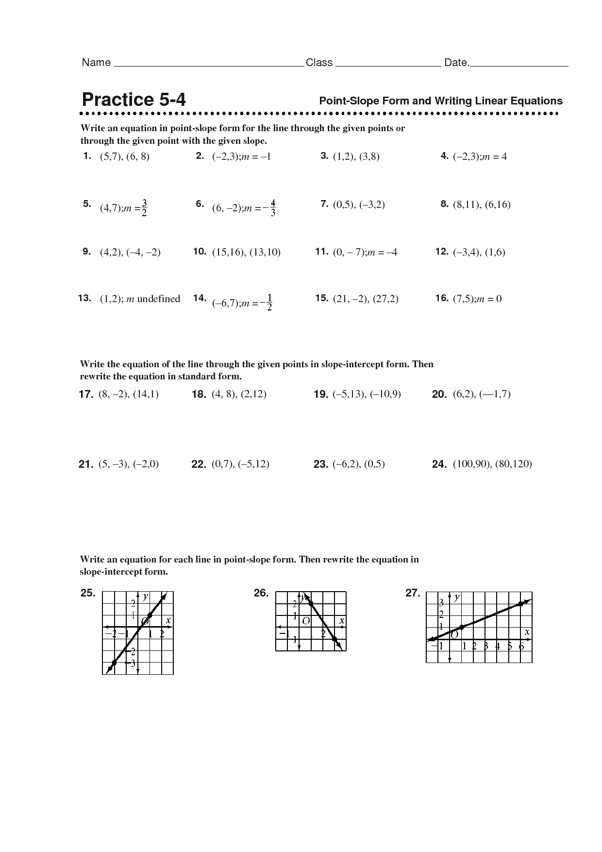 Write An Equation In Slope Intercept Form Crossword Printable Puzzle